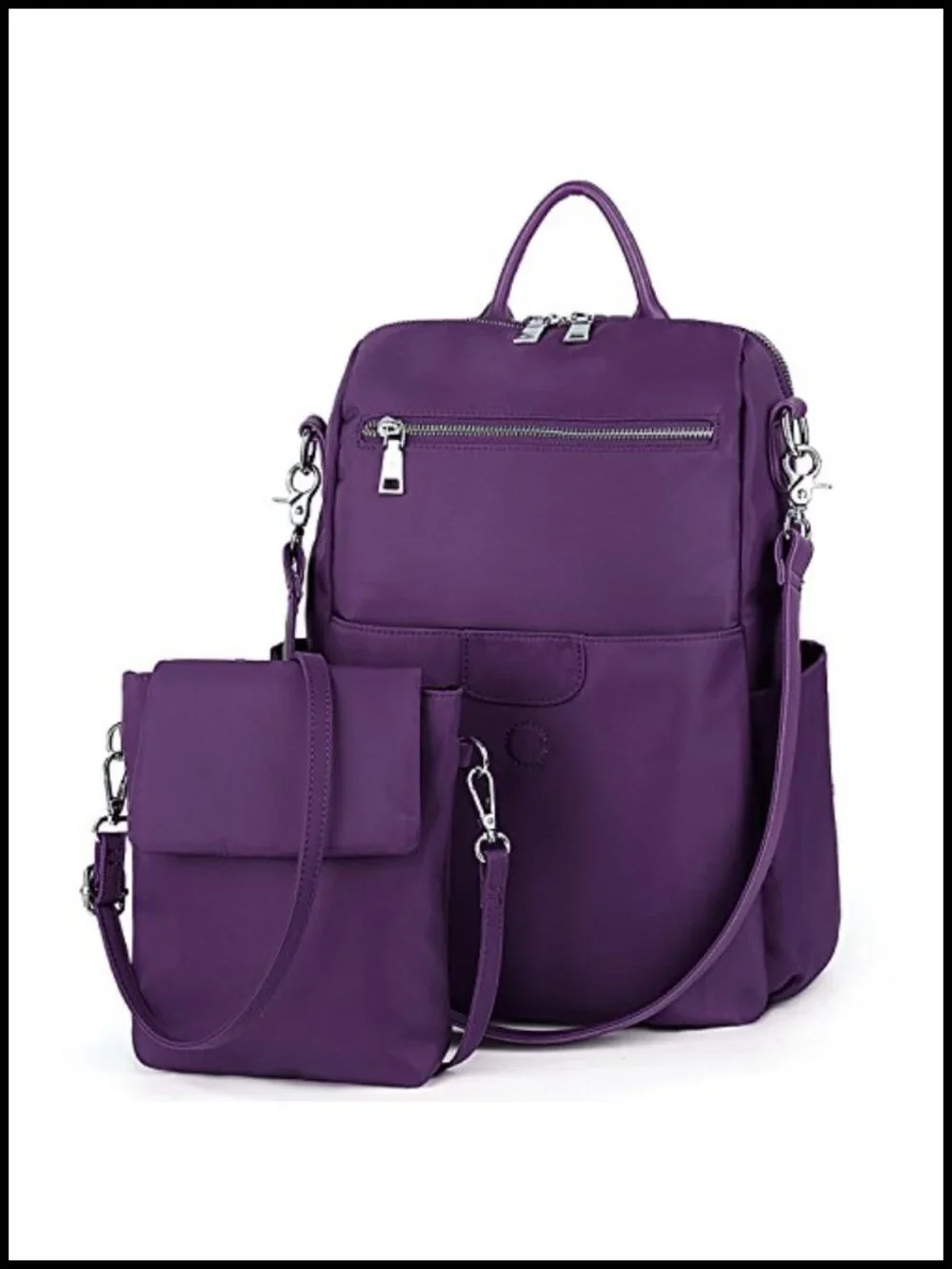 Women's Nylon Laptop Backpack Water Resistant Detachable Crossbody Bag 15.6